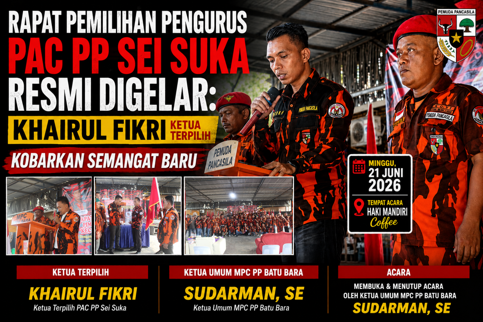 RAPAT PEMILIHAN PENGURUS PAC PEMUDA PANCASILA (PP) SEI SUKA RESMI DIGELAR: KHAIRUL FIKRI KETUA TERPILIH, KOBARKAN SEMANGAT BARU